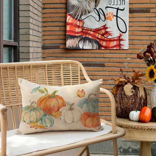 Miniatura 4 de RABUSOFA Fundas de almohada de otoño de 12 x 20 pulgadas, almohadas decorativas de calabaza naranja, fundas de almohada de otoño para exteriores