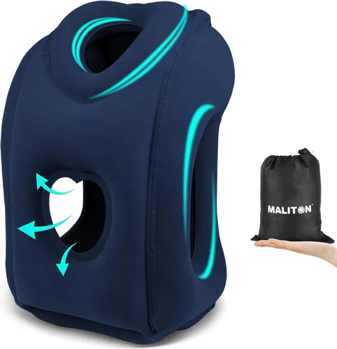 Miniatura 11 de Maliton Almohada inflable de viaje para avión para dormir cómodamente y aliviar el dolor de cuello y hombro, almohada inflable para la cabeza