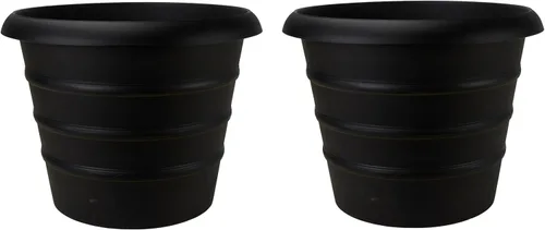 The HC Companies Maceta Marina de 14 pulgadas, ligera, de plástico, para interiores y exteriores, para hierbas y flores, color negro (paquete de 2)