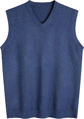 Miniatura 36 de Amussiar Suéter casual para hombre, chaleco con cuello en V, ajustado, sin mangas, suéter de punto