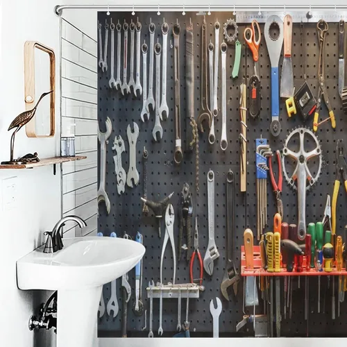 Miniatura 3 de Cortina de ducha de madera estilo granja para baño, tablero de madera marrón rústica con versículo bíblico y cruz, casa de campo rural, granero