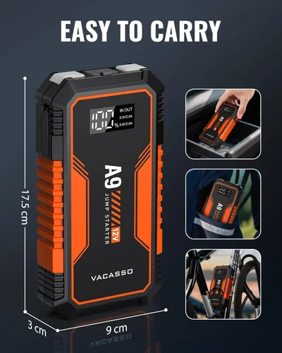 Miniatura 9 de Arrancador de batería VACASSO A9 de 4000 A, portátil (7L de gasolina/4L diesel), paquete de arrancadores de batería de coche de 12 V, arranque