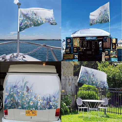Miniatura 5 de Swono - Bandera de hermosos flores silvestres de 3 x 5 pies, manzanilla, violeta, trébol, mariposas matutinas, naturaleza, bandera de doble cara