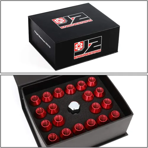 Miniatura 7 de J2 Engineering LN-T7-024-15-RD Rojo 7075 Aluminio M12X1.5 20Pcs L: Tuerca de 1.378 in con adaptador
