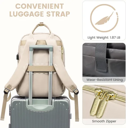 Miniatura 6 de LOVEVOOK Mochila para laptop para mujer, mochila de trabajo de moda con puerto USB, mochilas impermeables para el trabajo., Color blanco