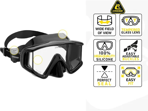 Miniatura 2 de Cressi Panoramic Wide View Mask & Dry Snorkel Kit for Snorkeling, Scuba Diving - Pano 3 & Supernova Dry: Designed in Italy