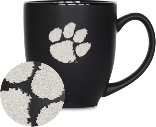 Miniatura 227 de Rico Industries - Taza de cerámica mate negra con grabado láser estándar de 15oz para NCAA (escuelas T & U) - Para bebidas calientes o frías
