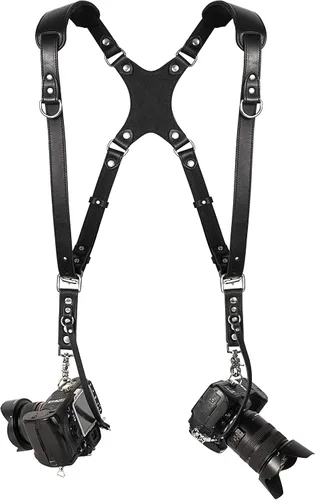 Miniatura 19 de C Coiro Camera Harness for 2 Cameras Dual Shoulder Leather Camera Strap for DSLR/SLR, Camera Straps for Photographers Canela