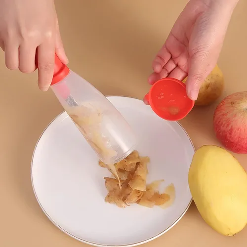 Miniatura 3 de Pelador de verduras con contenedor, pelador de verduras de acero inoxidable rojo con atrapador, peladores de verduras para cocina, pelador