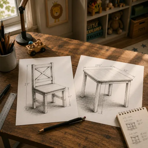 Miniatura 2 de PETIT BATEAU Juego de mesa y 2 sillas de madera maciza para niños, diseño irlandés Montessori Modern AMMEHOELA para niños de 2 a 8 años, azul
