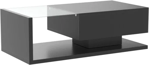 Miniatura 4 de P PURLOVE Mesa de centro moderna con vidrio templado, mesa de centro de madera con superficie UV de alto brillo, mesa central de 2 niveles para sala