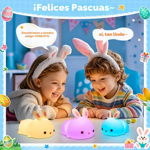 Miniatura 2 de OneFire Luz Nocturna para Niños Regalos de Navidad para Niños, Juguetes de Conejo de 16 Colores Lámpara Linda, Luz Nocturna de Bebé de Silicona