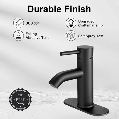 Miniatura 3 de VOTON Grifo de Baño Negro de Una Sola Manija Grifo de Lavabo de Baño Negro Mate Grifo de Lavabo RV para Recipiente de Baño 1 o 3 Agujeros con Placa