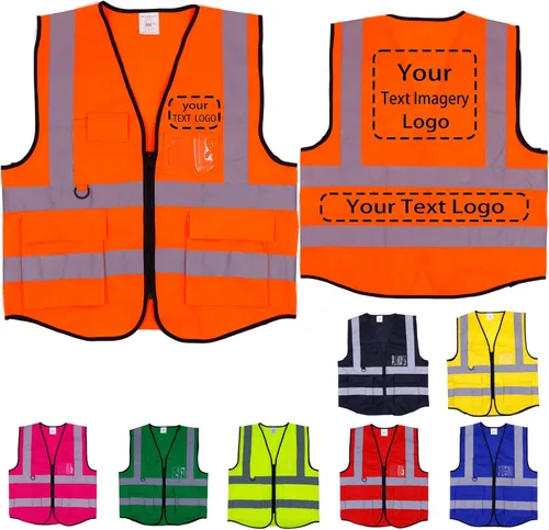 Miniatura 7 de Chaleco de seguridad personalizado para hombres con bolsillos, chaleco de construcción, chaleco reflectante Hi Vis, chaleco de trabajo, chaleco