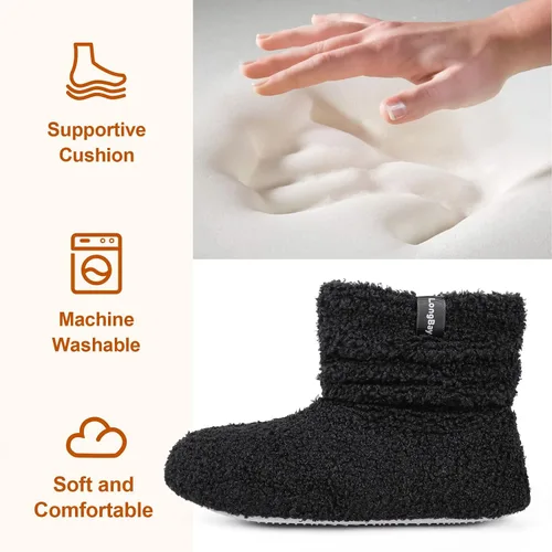 Miniatura 4 de LongBay Pantuflas cálidas de piel rizada para mujer, cómodas botas de forro polar de felpa con espuma viscoelástica para el hogar