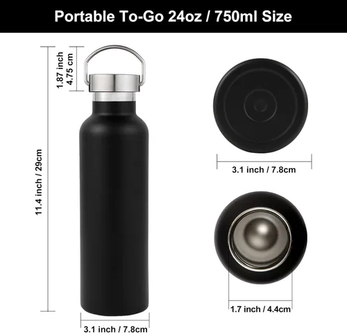 Miniatura 4 de Volhoply 24 onzas Botella de agua aislada con boca estándar con tapa de combinación de plástico y acero inoxidable, botellas de agua de 304 18/8