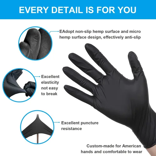 Miniatura 7 de FINITEX Guantes desechables de nitrilo negro para examen médico, 100/1000 unidades, 6.3 mil sin polvo, sin látex, guantes para alimentos Negro