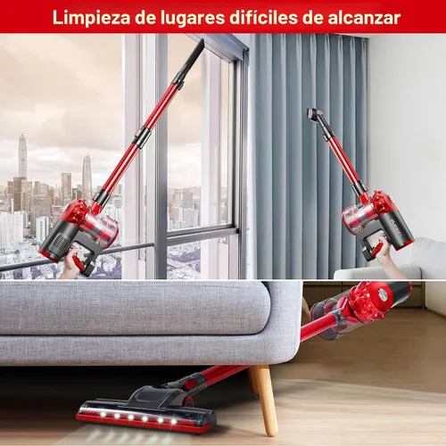Miniatura 3 de elezon A200 - Aspiradora inalámbrica con potente succión de 18000Pa, tiempo de funcionamiento de 38 minutos, batería de 2200mAh, filtro HEPA
