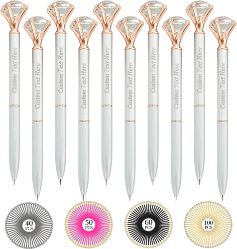 Miniatura 50 de Aolun 10 bolígrafos de diamantes con cristal personalizados a granel, bolígrafo de metal personalizado con nombre grabado, regalos de texto