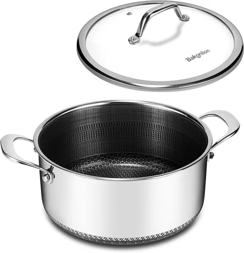 Miniatura 13 de Cacerola híbrida antiadherente de 1.5 cuartos de galón con tapa, olla de panal de acero inoxidable con dos boquillas de vertido, compatible