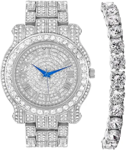 Miniatura 65 de Charles Raymond Bling-ed Out Ultimate Hip Hop Royalty Reloj para hombre con número romano de fácil lectura o indicadores de tiempo de diamantes