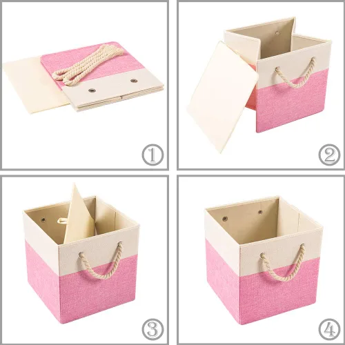 Miniatura 6 de PRANDOM Contenedores plegables grandes de almacenamiento de 11 x 11 pulgadas [paquete de 4] cestas de almacenamiento de tela de lino, cubos con asas
