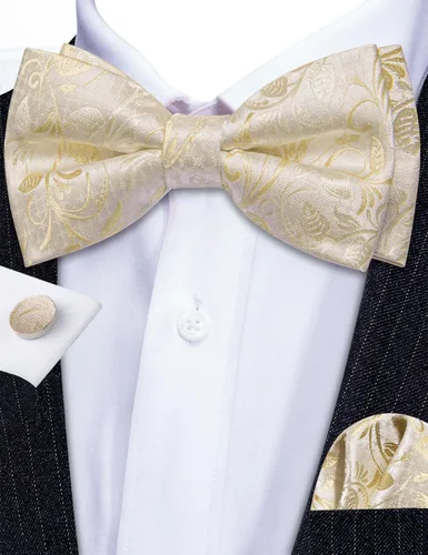 Miniatura 34 de Barry.Wang Conjunto de chaleco de pajarita para hombre, chaleco con cuello en V de seda jacquard de cachemira, gemelos de pañuelo formal/ocio, boda