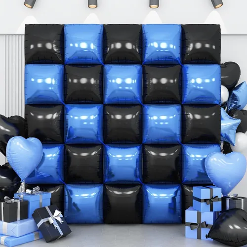 Miniatura 29 de Globos de aluminio cuadrados rojos, azules y plateados, kit de 25 globos de doble cara para fondo, túnel de helio, arco, guirnalda para el 4 de Rojo