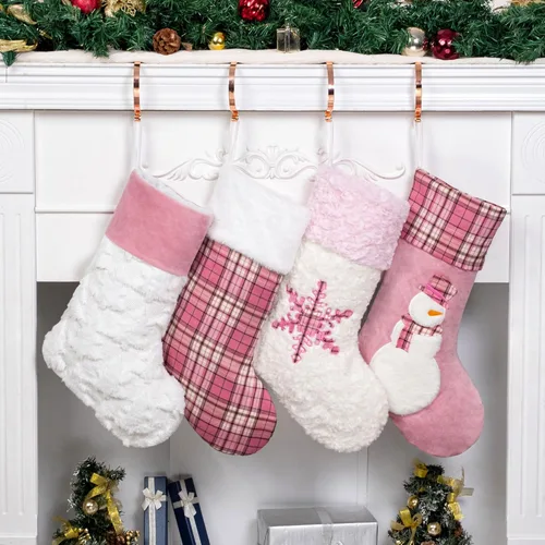 Miniatura 11 de GEX Medias de Navidad Paquete de 6 para Familia 20" Grandes Lentejuelas Doradas de Seda con Suave Piel Sintética Bordada Decoraciones Clásicas