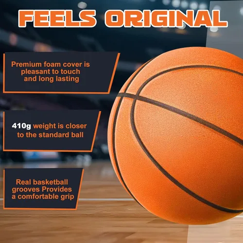 Miniatura 3 de Baloncesto silencioso tamaño 7 (29.5 pulgadas) – Baloncesto interior de espuma sin aire ranurada para regates silenciosos y entrenamiento en Naranja