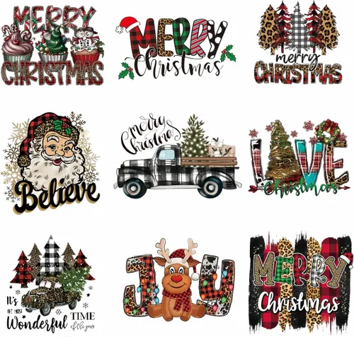 Miniatura 10 de 9 hojas de transferencia para planchar de Navidad para camisetas, parches para planchar de Navidad, diseño de transferencia de calor, calcomanías