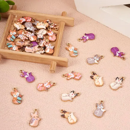 Miniatura 7 de Abalorio esmaltado con diseño de animales, diseño de flores, cabeza de ganado, gato, mariposa, zorro, tortuga, colgantes, colgantes, colgantes