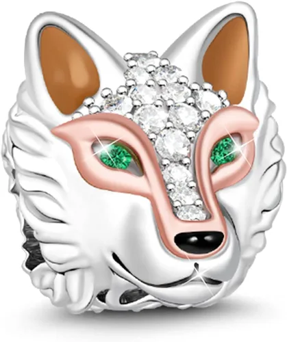 GNOCE Dijes de lobo antiguo para pulsera de plata de ley 925 con cuentas de cabeza de lobo animal para mujeres, día de la madre y hombres