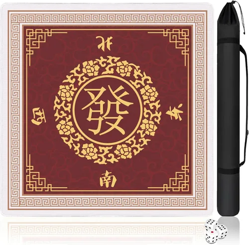 Miniatura 10 de Alfombrilla Mahjong con bolsa de transporte y 3 dados, 31.5 x 31.5 pulgadas, cubierta de mesa Mahjong con reducción de ruido, alfombrilla de juego