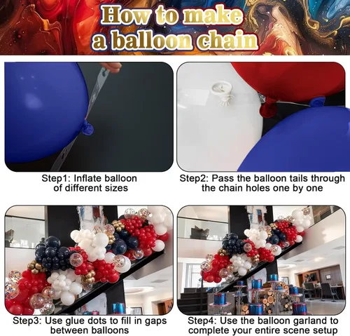 Miniatura 7 de Kit de arco de globos rojos, blancos y azules, guirnalda de globos dorados metálicos con globos de confeti para graduación, béisbol, patriótico