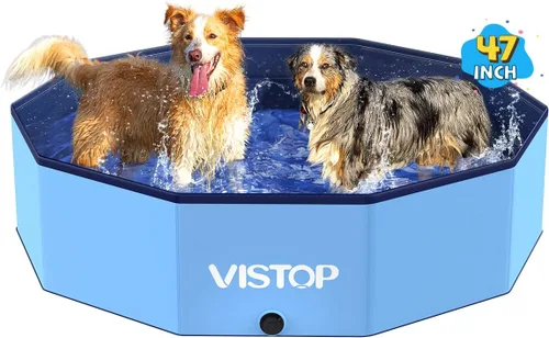 VISTOP Piscina grande plegable para perros, piscina portátil de plástico duro para perros, gatos y niños, piscina infantil plegable para baño de