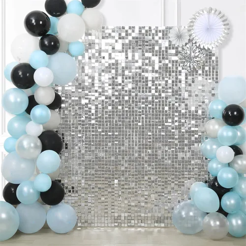 Miniatura 48 de 12 paneles cuadrados de lentejuelas brillantes para pared color azul claro (Baby Blue) telón de fondo decorativo para fiestas de bodas