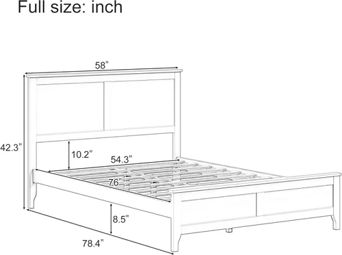 Miniatura 2 de Cama de plataforma de madera maciza de estilo moderno con cabecero, estribo, marco de cama de madera y patas de soporte central de madera maciza,