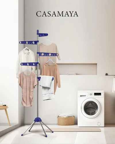 Miniatura 2 de CASAMAYA Tendedero plegable para ropa de 70.9 pulgadas, para 35 piezas de ropa, con rieles giratorios de altura ajustable, ahorro de espacio, acero