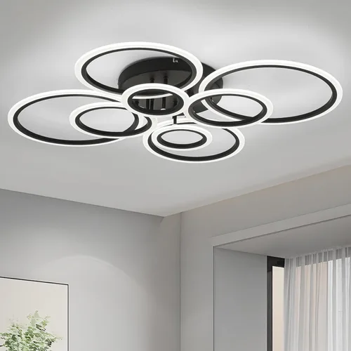 Miniatura 12 de Lámpara de techo LED moderna de montaje empotrado, 8 anillos blancos, lámpara de techo cercana al techo, para sala de estar, iluminación de comedor