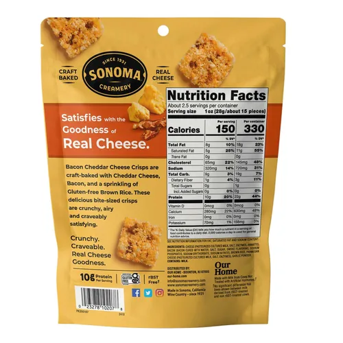 Miniatura 3 de Sonoma Creamery - Chips de Queso, Tocino Cheddar, 2.25 Oz (6 Unidades) Alto en Proteínas Bajo en Carbohidratos Sin Gluten Apto para Keto