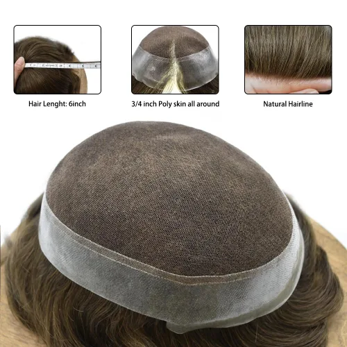 Miniatura 6 de Sistema de reemplazo de cabello de encaje francés para hombre, piezas de cabello de aspecto natural, color negro, marrón, rubio, gris, protesis
