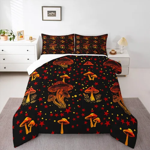 Miniatura 10 de Feelyou Lindo juego de ropa de cama de hongos kawaii tamaño individual para niños y niñas, decoración de hongos salvajes, juego de edredón