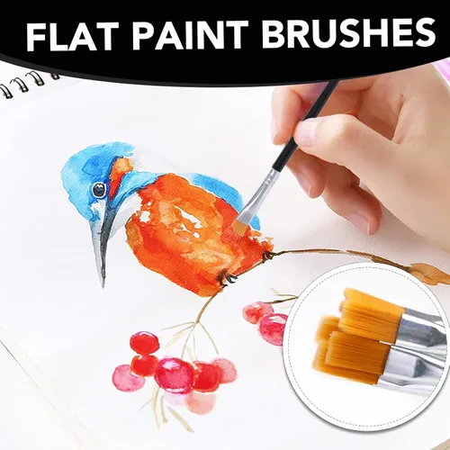 Miniatura 3 de AROIC Pinceles de Pintura Pequeños a Granel, 200 Piezas de Pinceles de Pintura de Pelo de Nylon Negro con Punta Plana y Redonda, Kits de Pinceles