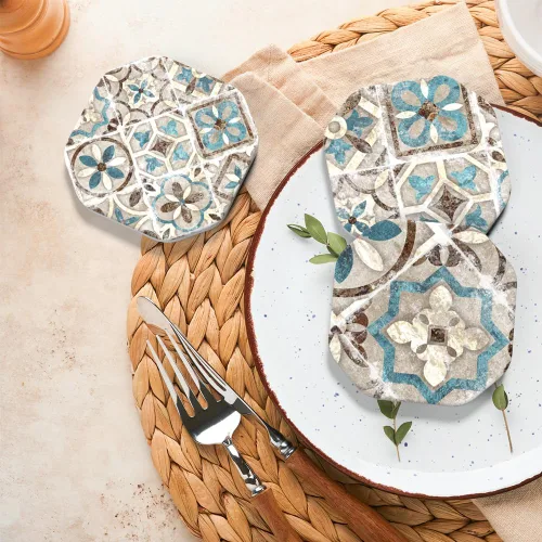 Miniatura 2 de UMIRRO Posavasos para decoración de mesa de café, posavasos rústicos retro bohemios de granja, tapetes absorbentes para tazas para mesa de madera