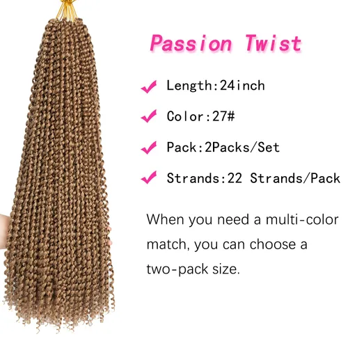 Miniatura 2 de Cabello Passion Twist de 24 pulgadas, cabello rubio ondulado de ganchillo para mujeres, cabello largo bohemio sintético rizado, extensiones de 27#