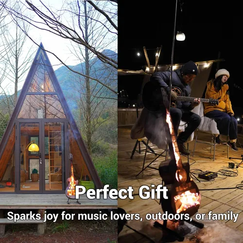 Miniatura 4 de Estufa individual portátil para exteriores, brasero, personaliza leña sin humo, chimenea de acero inoxidable estilo guitarra con bolsa de transporte