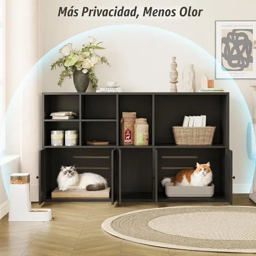 Miniatura 4 de IRONCK Gabinete para Caja de Arena para 2 Gatos, Muebles que Ocultan la Caja de Arena con Habitación Doble y Gran Espacio de Almacenamiento, Muebles