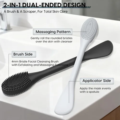 Miniatura 2 de Cepillo de limpieza facial de silicona – 2 unidades de exfoliante de doble extremo para limpieza profunda de poros, eliminación de puntos negros