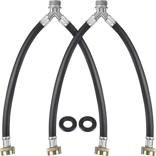 Miniatura 12 de Dreyoo Manguera de goma en Y para lavadora, accesorios de latón de 3/4 pulgadas, 1 pie (12 pulgadas) de longitud, suministro de agua caliente y Negro